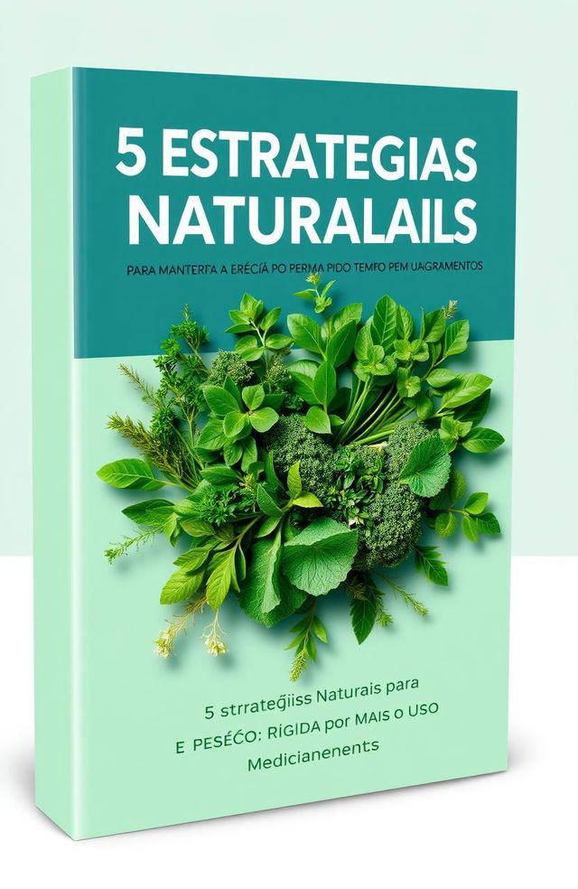 A modern ebook cover design titled '5 Estratégias Naturais para Manter a Ereção Rígida por Mais Tempo Sem o Uso de Medicamentos'