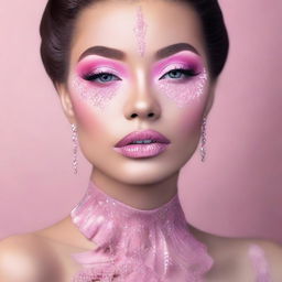 A high-resolution digital art image that depicts an exquisite pink makeup look perfect for prom