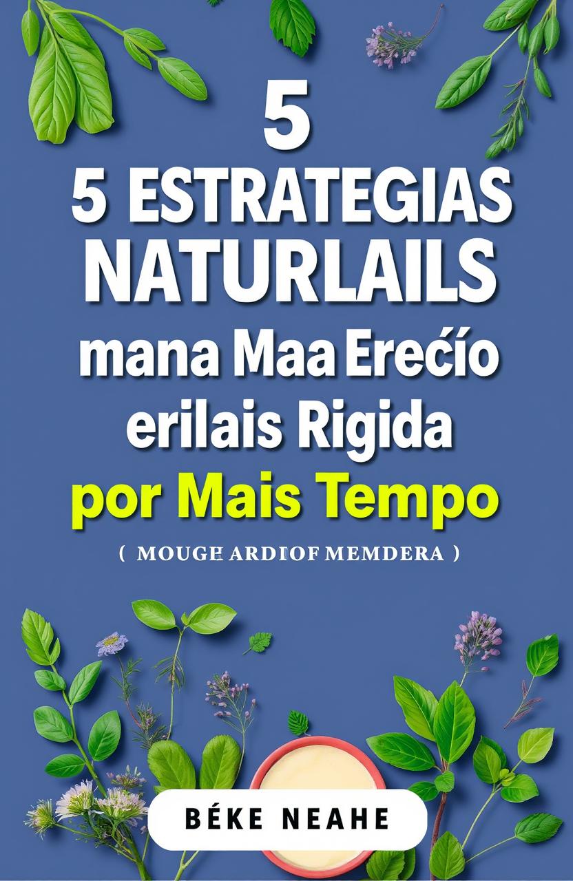 A modern ebook cover design titled '5 Estratégias Naturais para Manter a Ereção Rígida por Mais Tempo Sem o Uso de Medicamentos'