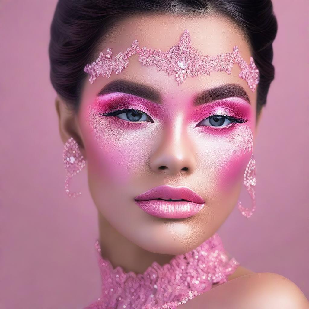 A high-resolution digital art image that depicts an exquisite pink makeup look perfect for prom