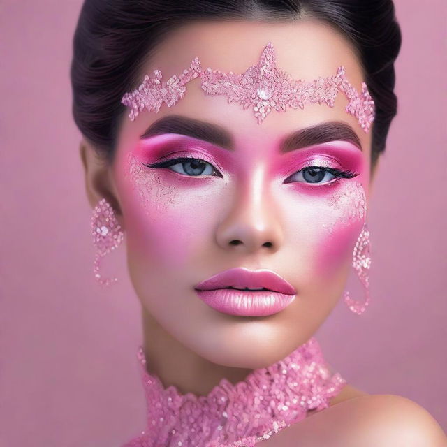 A high-resolution digital art image that depicts an exquisite pink makeup look perfect for prom