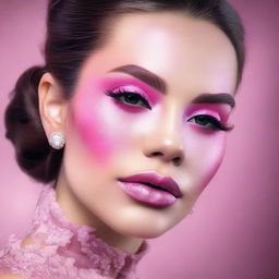 A high-resolution digital art image that depicts an exquisite pink makeup look perfect for prom