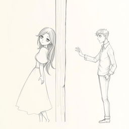 A tender pencil sketch illustrating a man and a woman separated by a wall