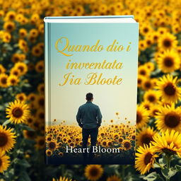 A beautiful book cover showcasing the silhouette of a man standing against a backdrop of a vast sunflower field