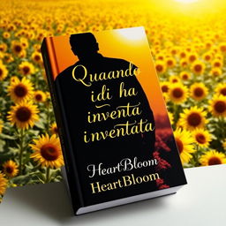 A beautiful book cover showcasing the silhouette of a man standing against a backdrop of a vast sunflower field