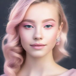 A high-definition digital art image depicting a teenage girl sporting a natural light pink makeup look for prom