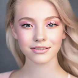 A high-definition digital art image depicting a teenage girl sporting a natural light pink makeup look for prom