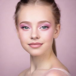 A high-definition digital art image depicting a teenage girl sporting a natural light pink makeup look for prom