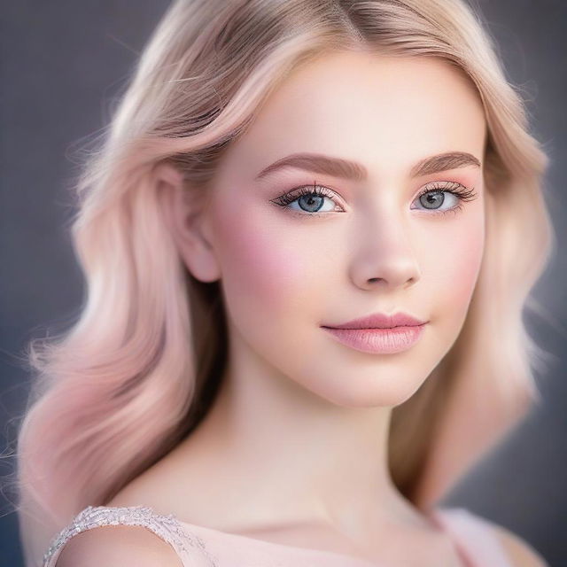 A high-definition digital art image depicting a teenage girl sporting a natural light pink makeup look for prom