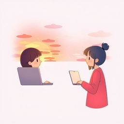 A cute and aesthetic book cover illustration symbolizing the online connection between two high school students from different time zones