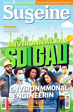 A vibrant magazine cover featuring themes of social issues related to environmental engineering