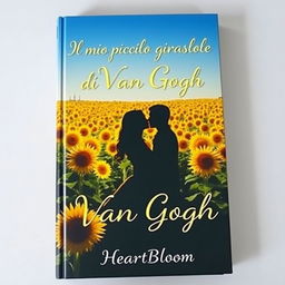 A romantic book cover featuring the shadow of a couple kissing in the midst of a vast sunflower field