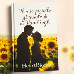 A romantic book cover featuring the shadow of a couple kissing in the midst of a vast sunflower field