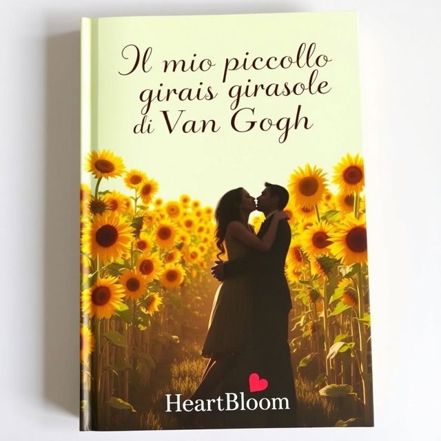 A romantic book cover featuring the shadow of a couple kissing in the midst of a vast sunflower field