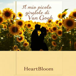 A romantic book cover featuring the shadow of a couple kissing in the midst of a vast sunflower field