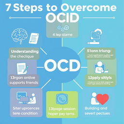 A motivational and informative graphic illustrating '7 Steps to Overcome OCD'