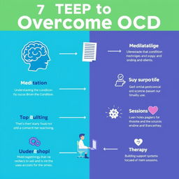 A motivational and informative graphic illustrating '7 Steps to Overcome OCD'