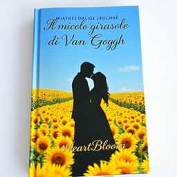 A captivating book cover featuring the shadow of a couple kissing amidst a breathtaking field of sunflowers