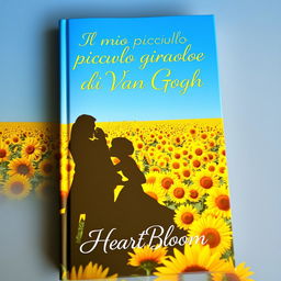 A captivating book cover featuring the shadow of a couple kissing amidst a breathtaking field of sunflowers