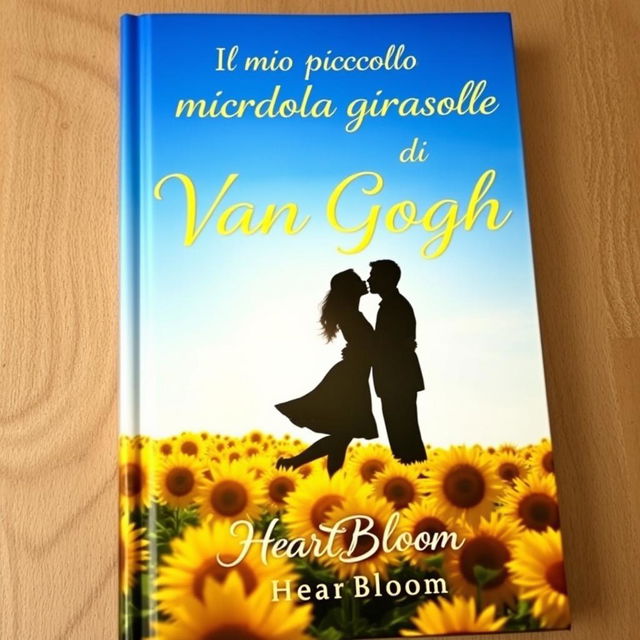 A captivating book cover featuring the shadow of a couple kissing amidst a breathtaking field of sunflowers