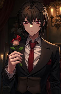 A character embodying a mafia yandere persona, featuring dark and intense eyes showing obsession, dressed in a stylish mafia suit with subtle hints of glamour and danger