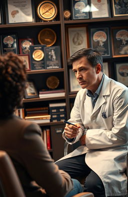 A captivating and engaging interview setting featuring a renowned neurosurgeon