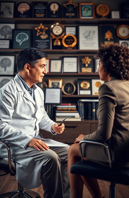 A captivating and engaging interview setting featuring a renowned neurosurgeon