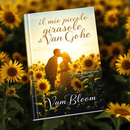 A stunning book cover depicting the shadow of a couple kissing in a lush field of sunflowers