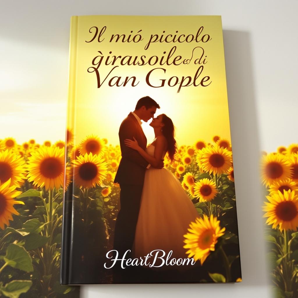 A stunning book cover depicting the shadow of a couple kissing in a lush field of sunflowers