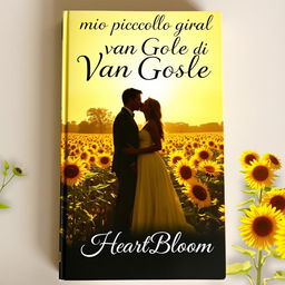 A stunning book cover depicting the shadow of a couple kissing in a lush field of sunflowers