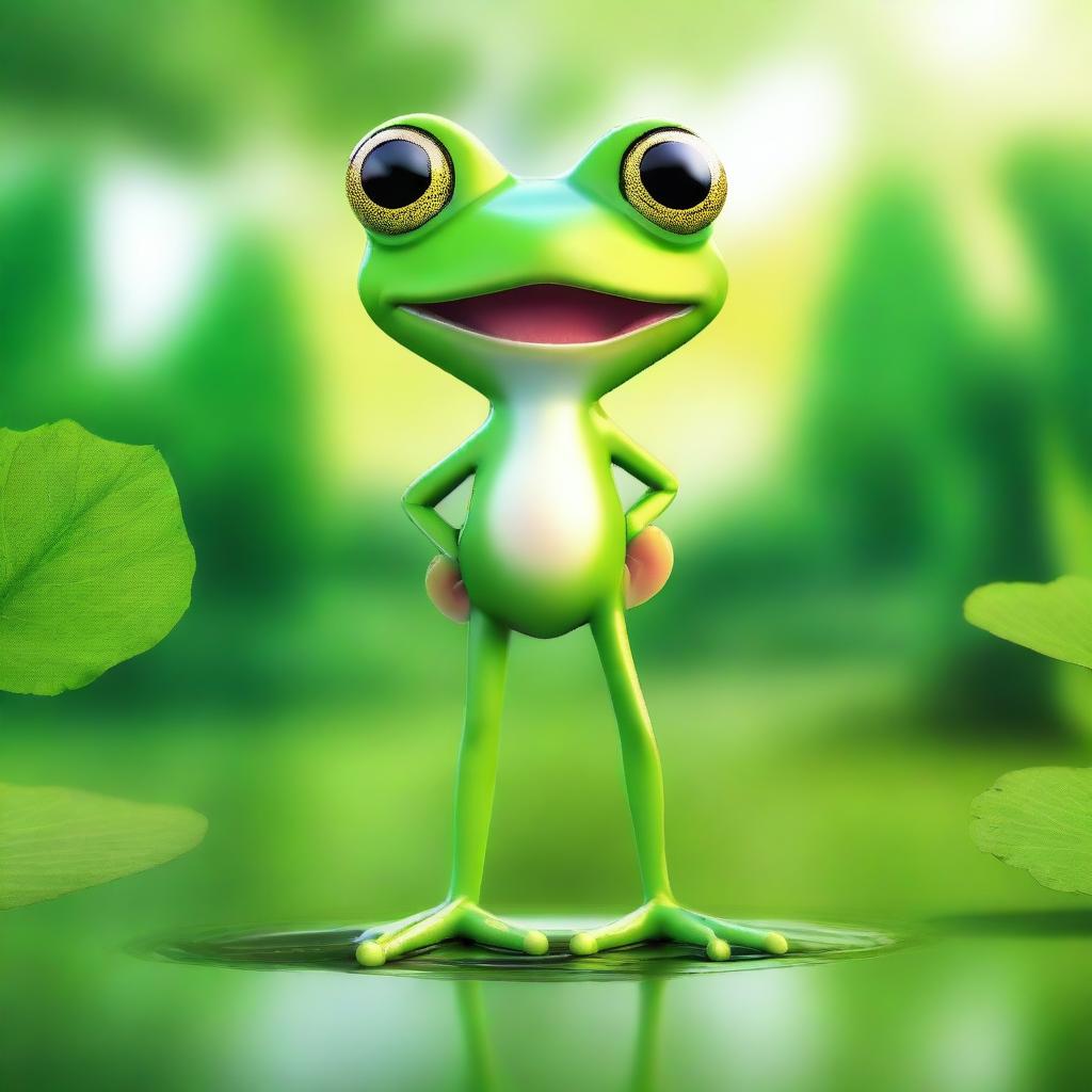 A high-quality digital art image featuring a green frog with long legs