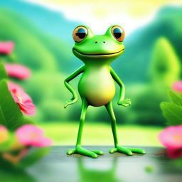 A high-quality digital art image featuring a green frog with long legs