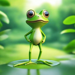 A high-quality digital art image featuring a green frog with long legs