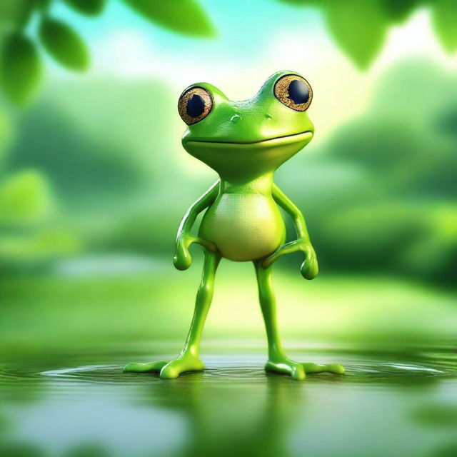 A high-quality digital art image featuring a green frog with long legs