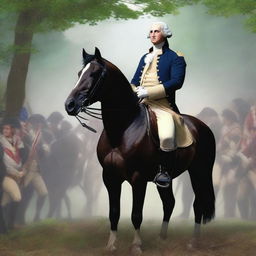 An attention-grabbing digital art YouTube thumbnail featuring George Washington in the thick of the Revolutionary War