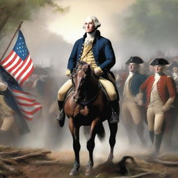 An attention-grabbing digital art YouTube thumbnail featuring George Washington in the thick of the Revolutionary War