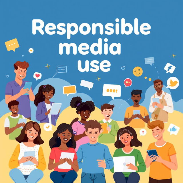 A vibrant and engaging poster-style digital artwork promoting responsible media use