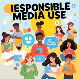 A vibrant and engaging poster-style digital artwork promoting responsible media use