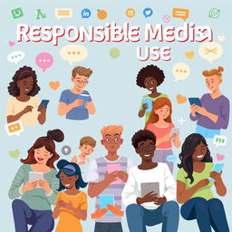 A vibrant and engaging poster-style digital artwork promoting responsible media use