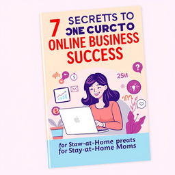 A vibrant and engaging ebook cover for '7 Secrets to Online Business Success for Stay-at-Home Moms'