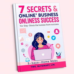 A vibrant and engaging ebook cover for '7 Secrets to Online Business Success for Stay-at-Home Moms'