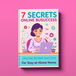A vibrant and engaging ebook cover for '7 Secrets to Online Business Success for Stay-at-Home Moms'
