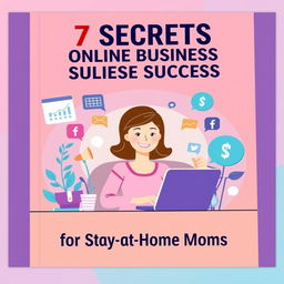 A vibrant and engaging ebook cover for '7 Secrets to Online Business Success for Stay-at-Home Moms'