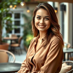 A warm and inviting portrait of a 30-year-old woman named Zoe, who embodies sincerity and openness as she seeks true connection and mutual respect in her relationships