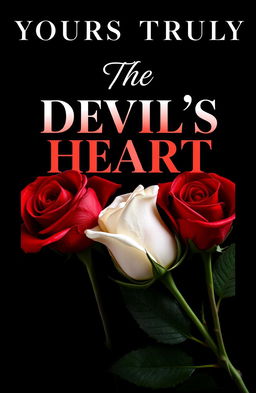 Cover design for 'The Devil's Heart' by Yours Truly, featuring a romantic yet edgy design that juxtaposes red and white roses with thorns, set against a striking black background