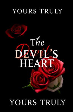Cover design for 'The Devil's Heart' by Yours Truly, featuring a romantic yet edgy design that juxtaposes red and white roses with thorns, set against a striking black background