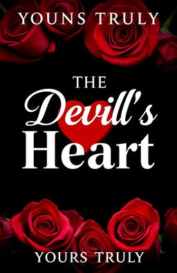 Cover design for 'The Devil's Heart' by Yours Truly, featuring a romantic yet edgy design that juxtaposes red and white roses with thorns, set against a striking black background