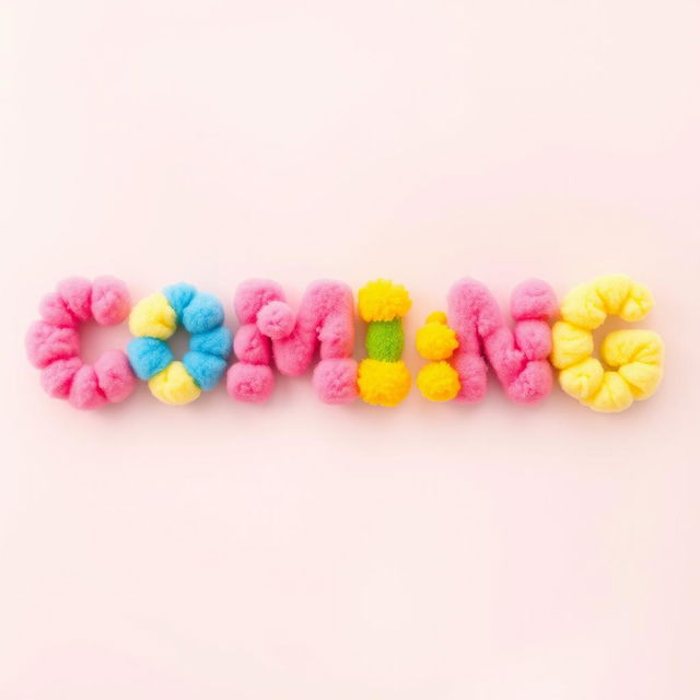 The phrase "Coming Soon" beautifully crafted using colorful pompom letters