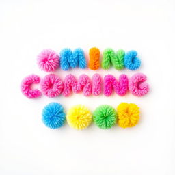 The phrase "Coming Soon" artistically rendered with fluffy and colorful pompom letters