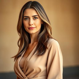 A full-body portrait of a beautiful European woman aged between 35 and 40 years